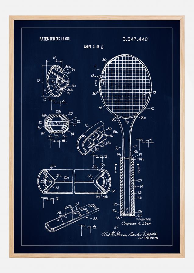 Patent Print - Tennis Racket - Blue Poster