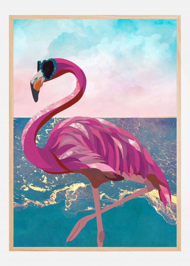 Flamingo goes to the beach Poster