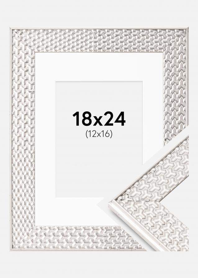 Cadre Grace Argent 18x24 cm - Passe-partout Blanc 13x17 cm