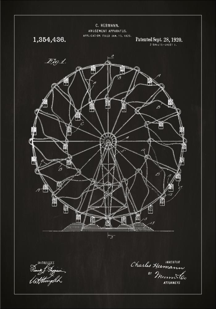 Dessin de brevet - Grande roue - Noir Poster