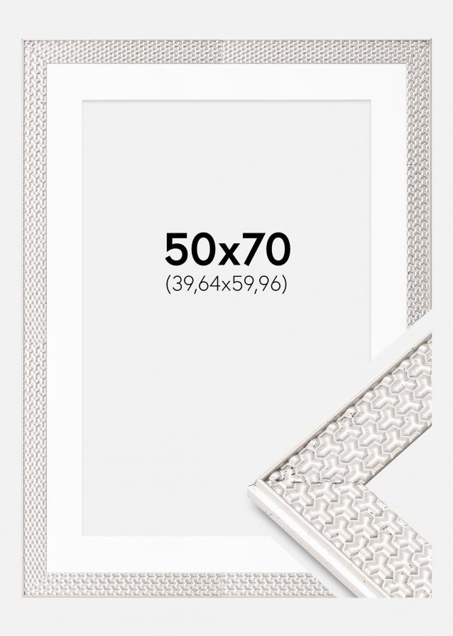 Cadre Grace Argent 50x70 cm - Passe-partout Blanc 16x24 inches