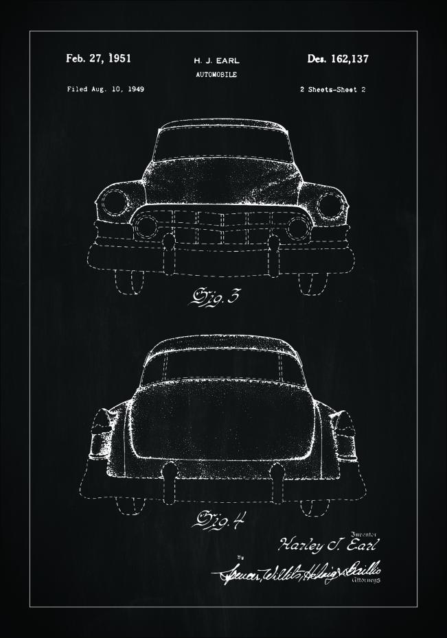 Dessin de brevet - Cadillac II - Noir Poster