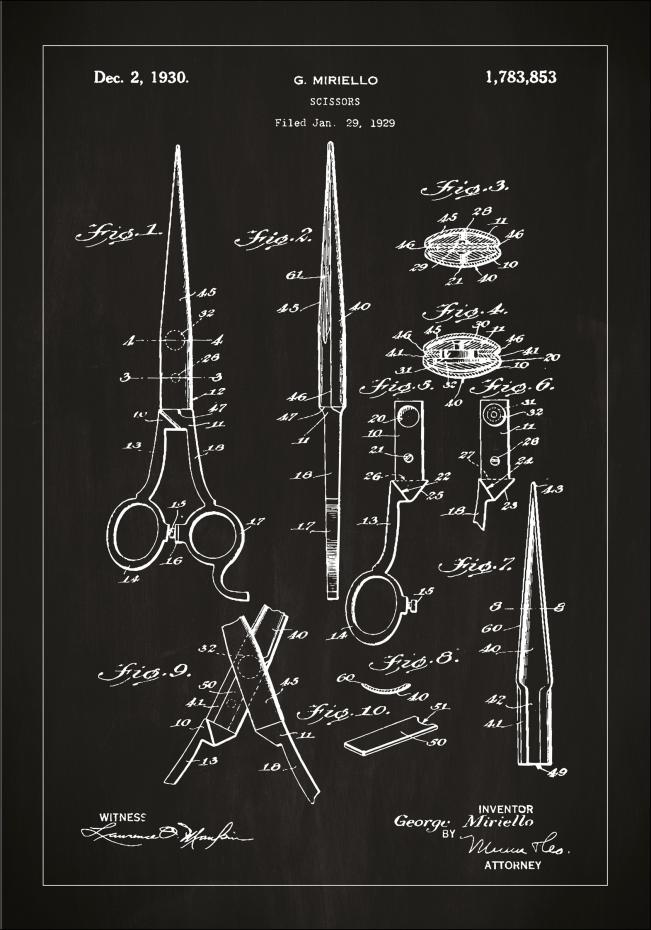 Dessin de brevet - Ciseau - Noir Poster