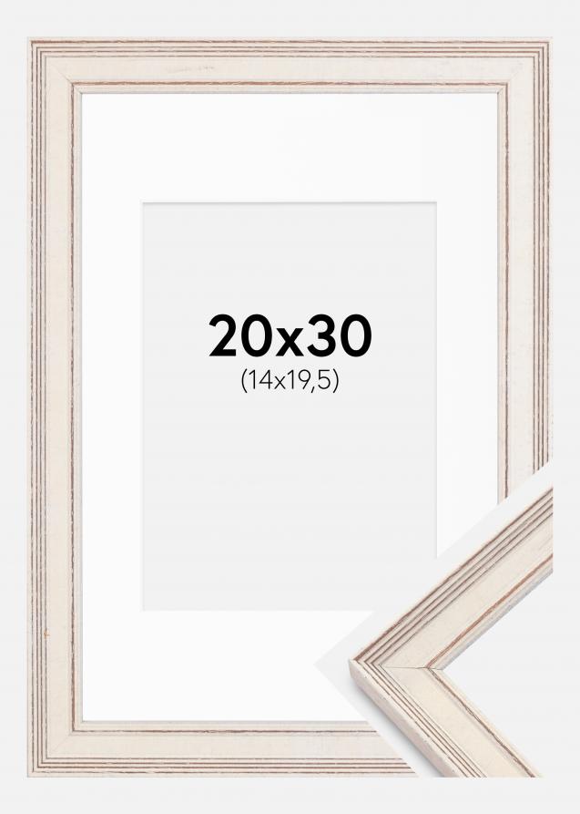 Cadre Shabby Chic Blanc 20X30 cm - Passe-partout Blanc 15x21 cm (A5)