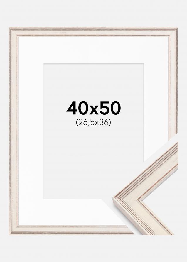 Cadre Shabby Chic Blanc 40x50 cm - Passe-partout Blanc 27,5x37 cm