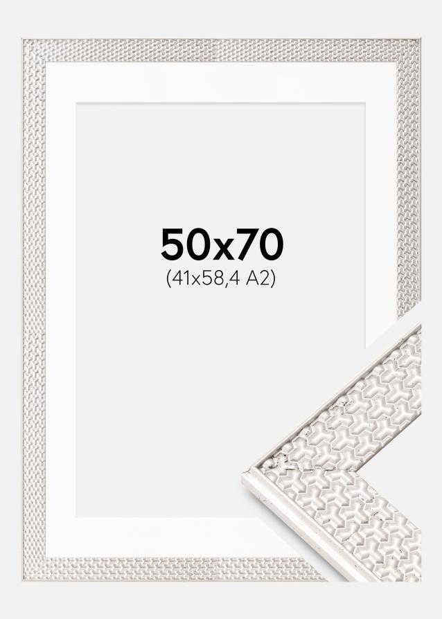 Cadre Grace Argent 50x70 cm - Passe-partout Blanc 42x59,4 cm (A2)
