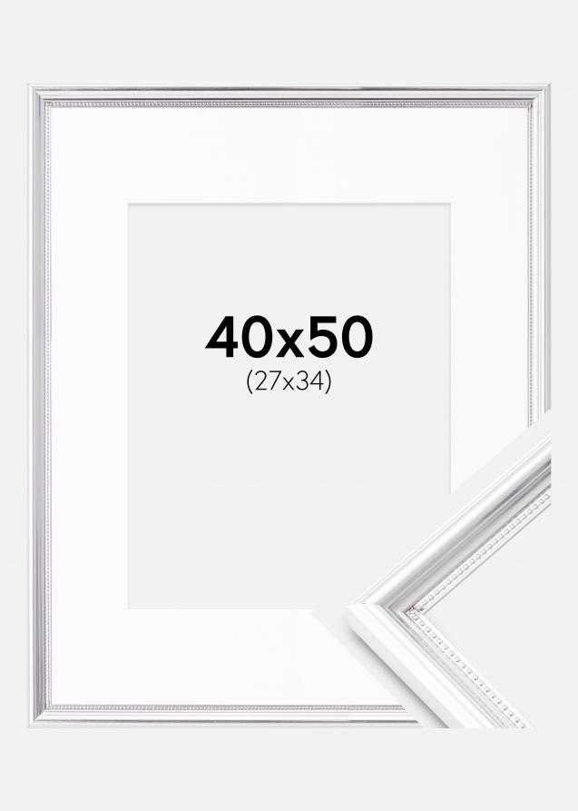 Cadre Gala Argent 40x50 cm - Passe-partout Blanc 28x35 cm