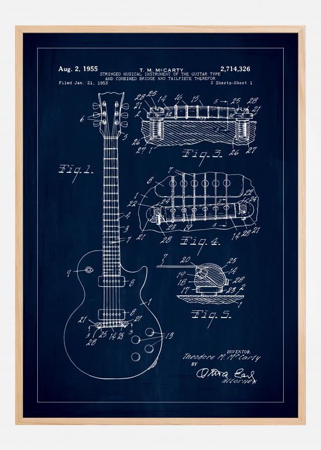 Dessin de brevet - Guitare électrique I - Bleu Poster