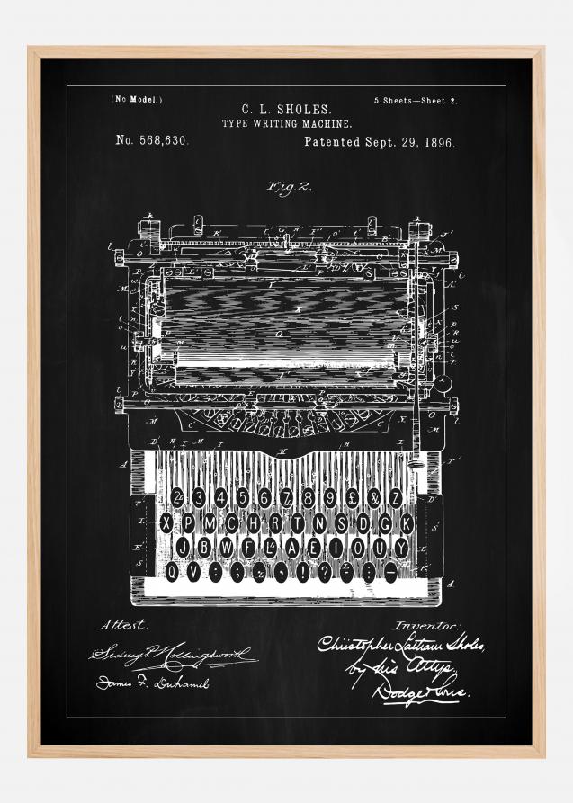 Dessin de brevet - Machine à écrire - Noir Poster