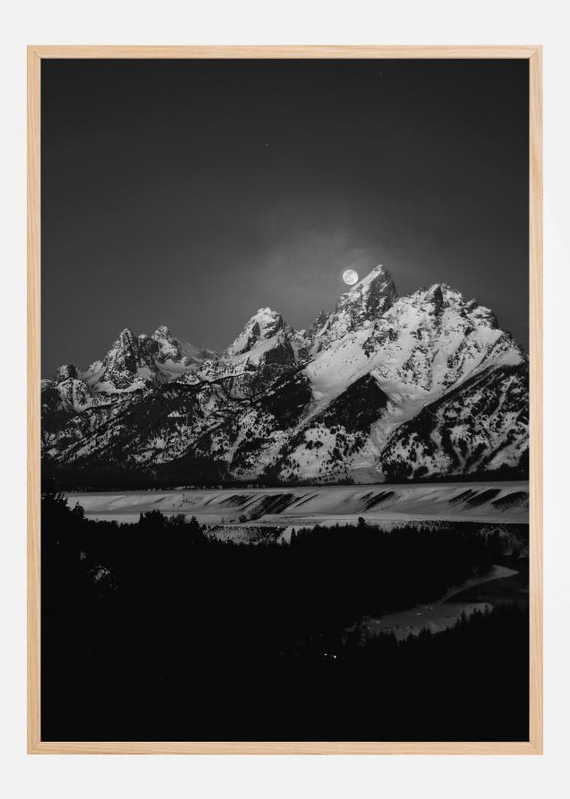 Full Moon Sets in the Teton Mountain Range Poster