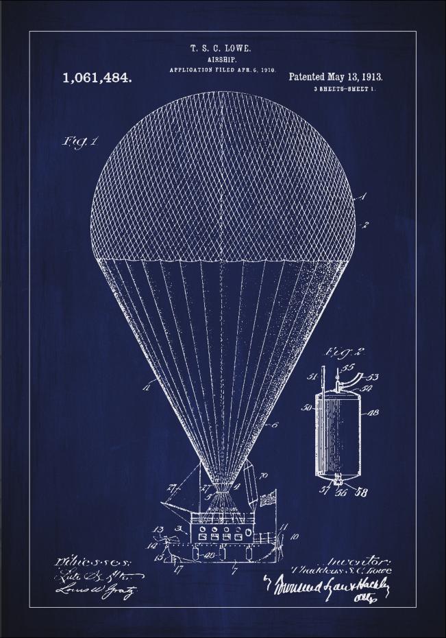 Dessin de brevet - Ballon dirigeable - Bleu Poster
