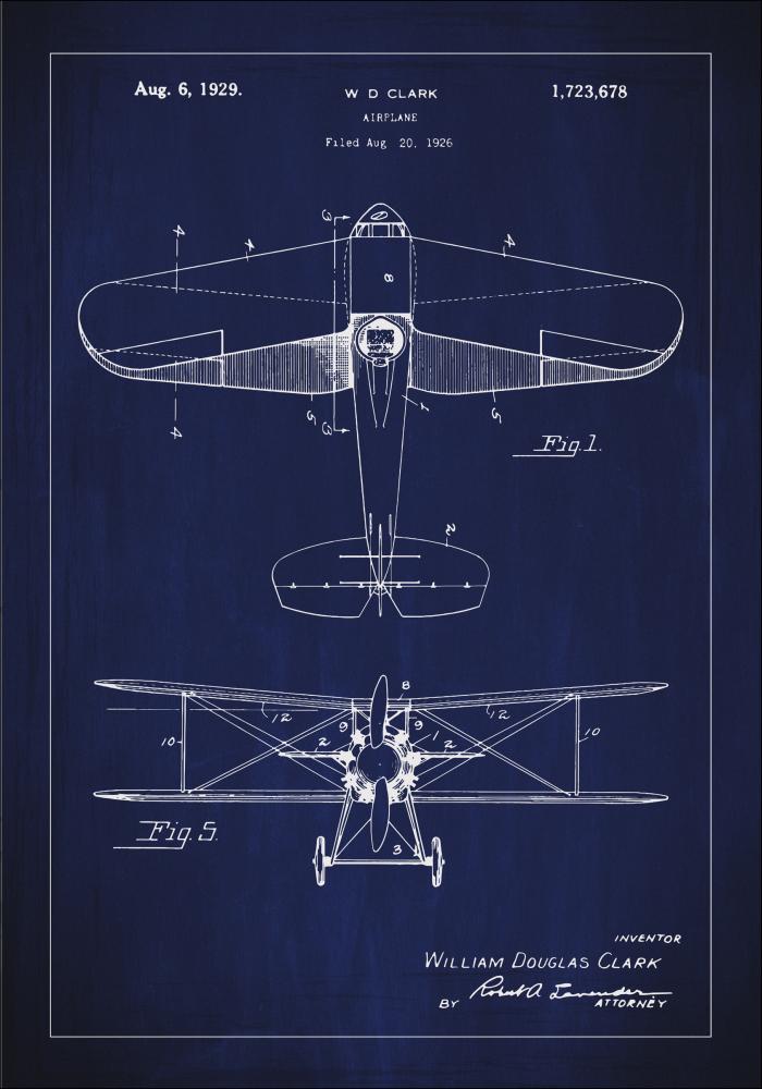 Dessin de brevet - Avion - Bleu Poster