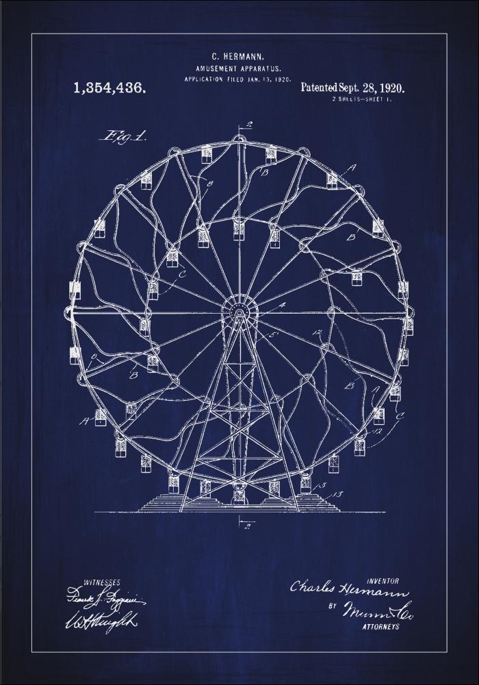 Dessin de brevet - Grande roue - Bleu Poster