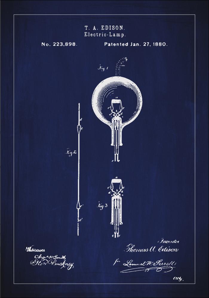 Dessin de brevet - Ampoule  incandescence B - Bleu Poster