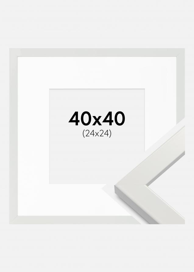 Cadre White Wood Glossy 40x40 cm - Passe-partout Blanc 25x25 cm