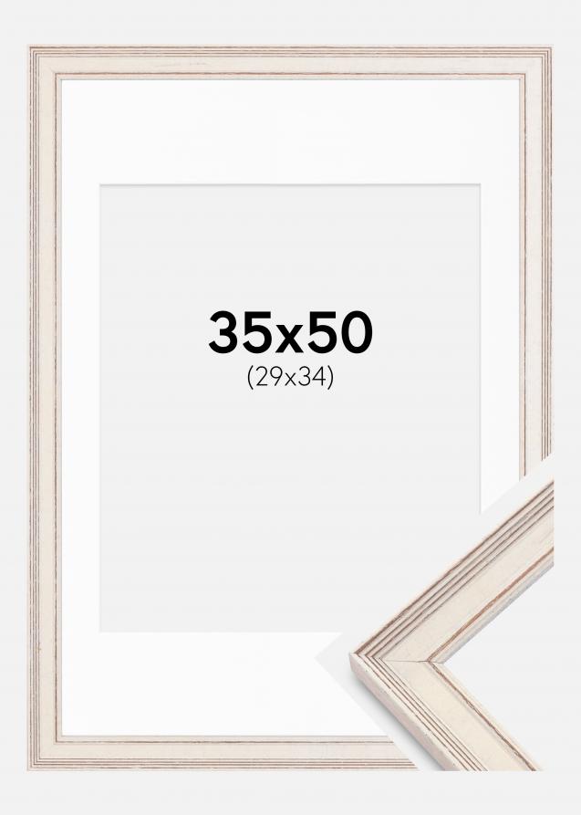Cadre Shabby Chic Blanc 35x50 cm - Passe-partout Blanc 30x35 cm