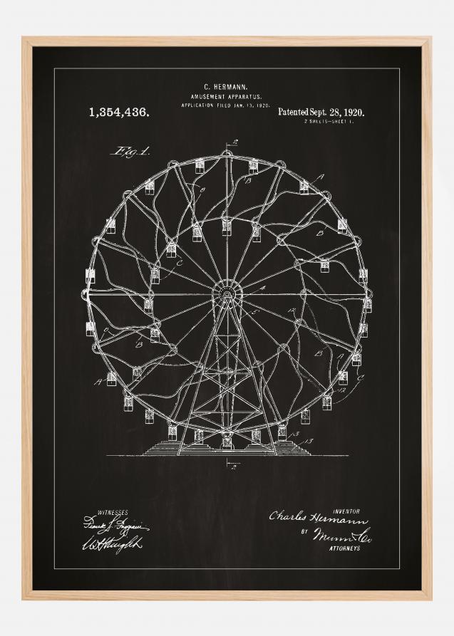 Dessin de brevet - Grande roue - Noir Poster