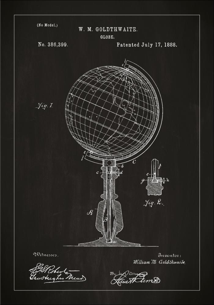 Dessin de brevet - Globe terrestre - Noir Poster