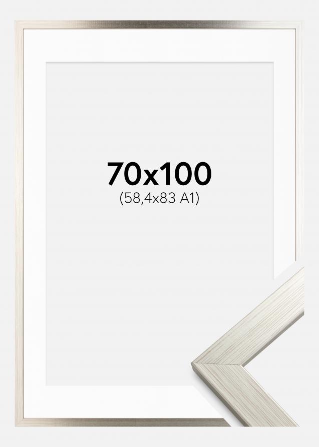 Cadre Silver Wood 70x100 cm - Passe-partout Blanc 59,4x84 cm (A1)