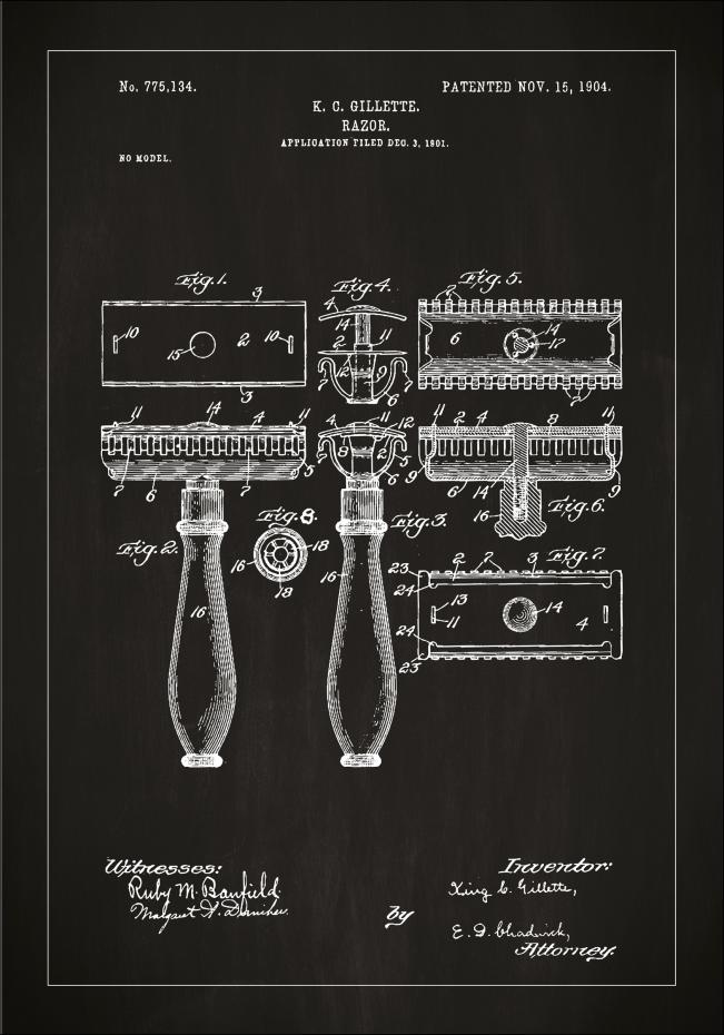 Dessin de brevet - Rasoir - Noir Poster