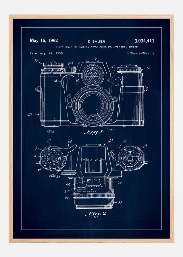 Dessin de brevet - Caméra I - Bleu Poster