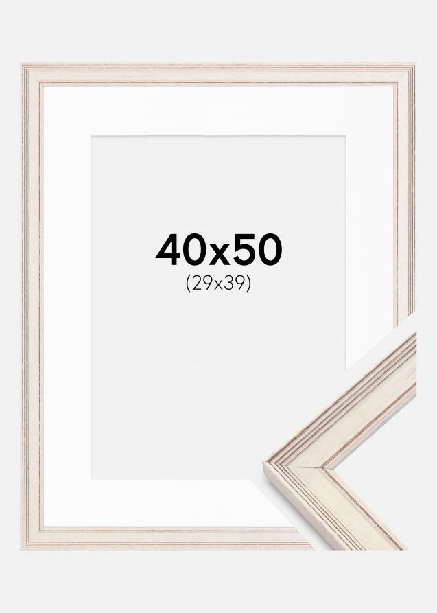 Cadre Shabby Chic Blanc 40x50 cm - Passe-partout Blanc 30x40 cm