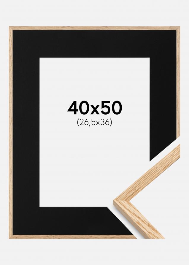 Cadre Mince Chêne 40x50 cm - Passe-partout Noir 27,5x37 cm