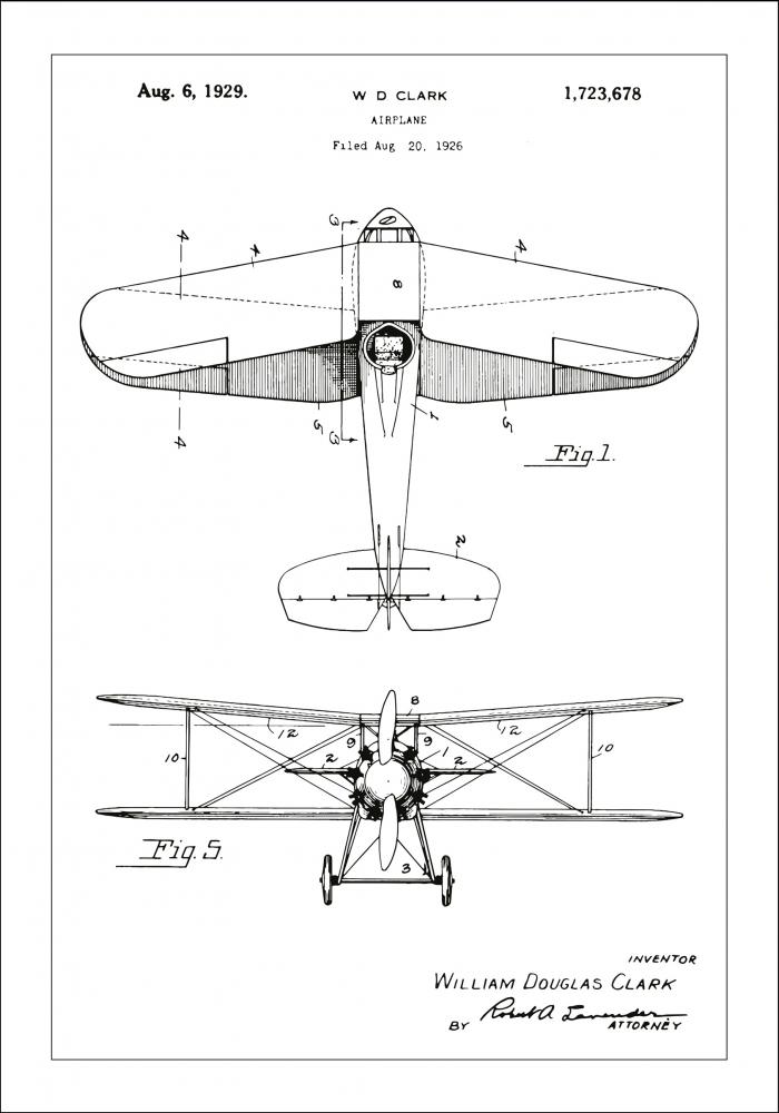 Dessin de brevet - Avion - Blanc Poster