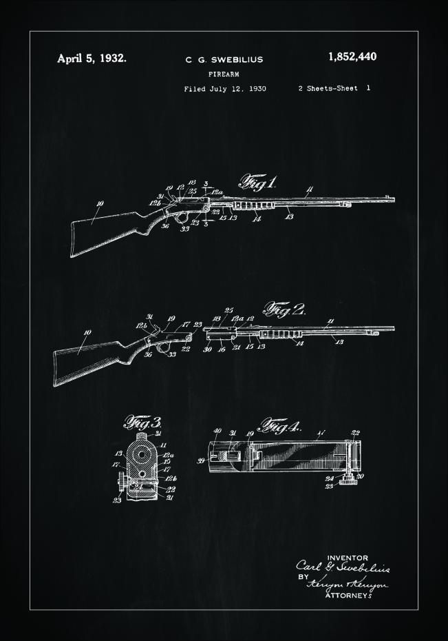 Dessin de brevet - Fusil I - Noir Poster