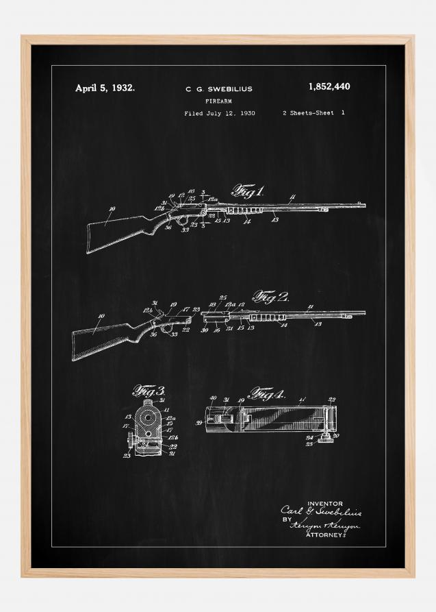 Dessin de brevet - Fusil I - Noir Poster