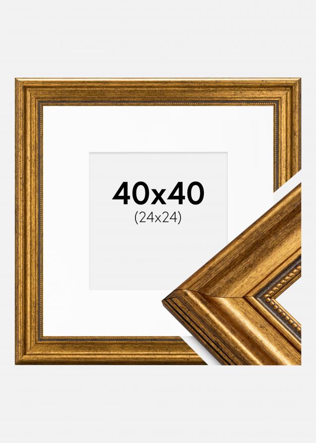 Cadre Rococo Or 40x40 cm - Passe-partout Blanc 25x25 cm