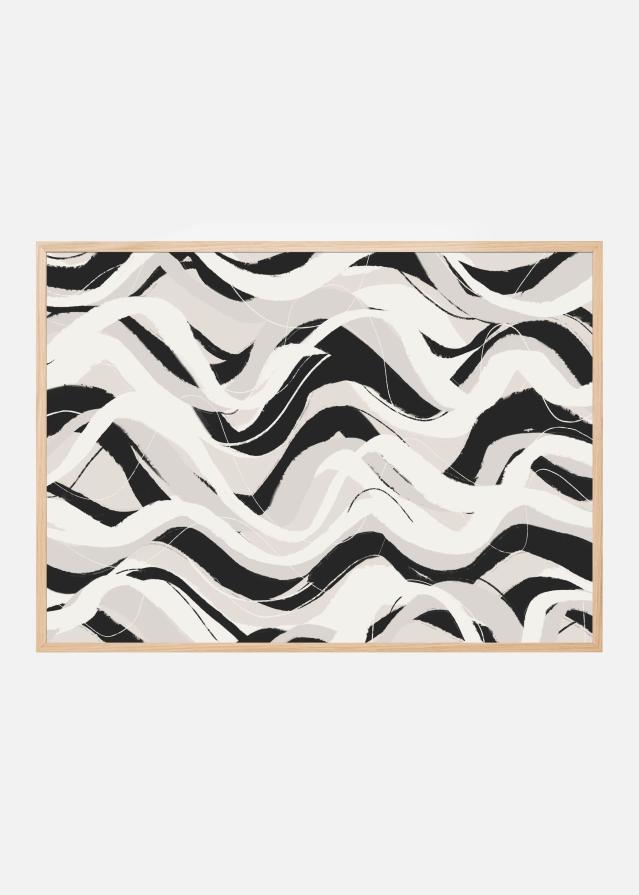 White Black Waves Pattern Square Poster