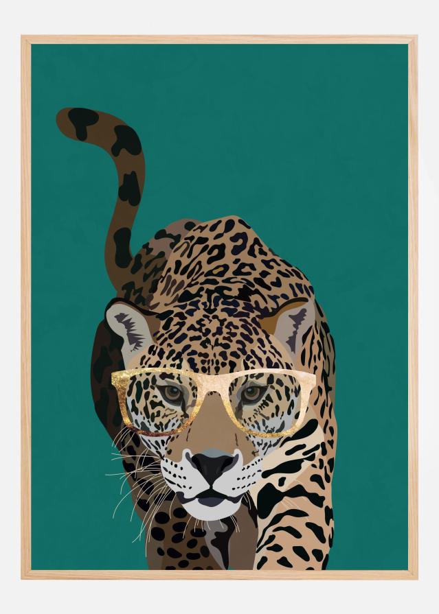 Curious green leopard Poster