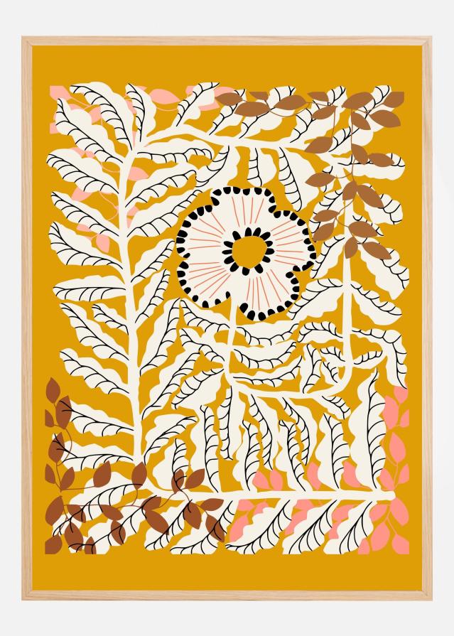 Fern leaves and flower mustard Poster