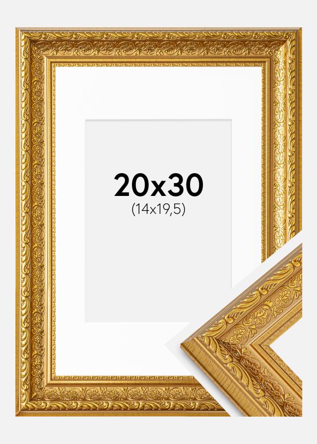 Cadre Ornate Or 20x30 cm - Passe-partout Blanc 15x21 cm