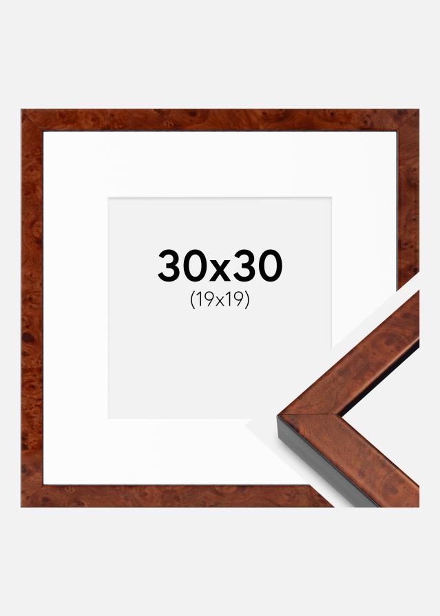 Cadre Hermes noyer 30x30 cm - Passe-partout Blanc 20x20 cm