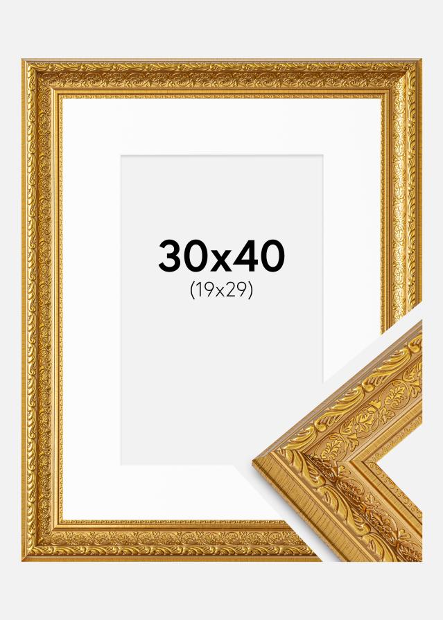 Cadre Ornate Or 30x40 cm - Passe-partout Blanc 20x30 cm