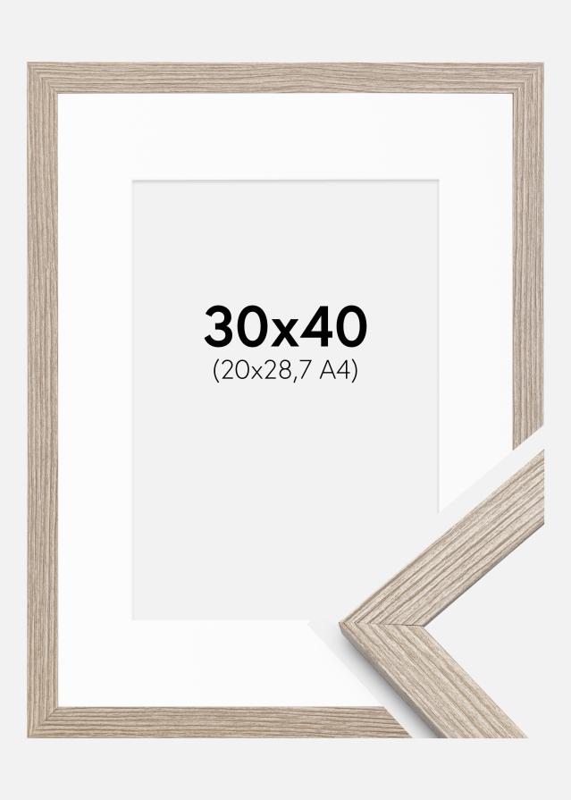 Cadre Stilren Chêne Greige 30x40 cm - Passe-partout Blanc 21x29,7 cm