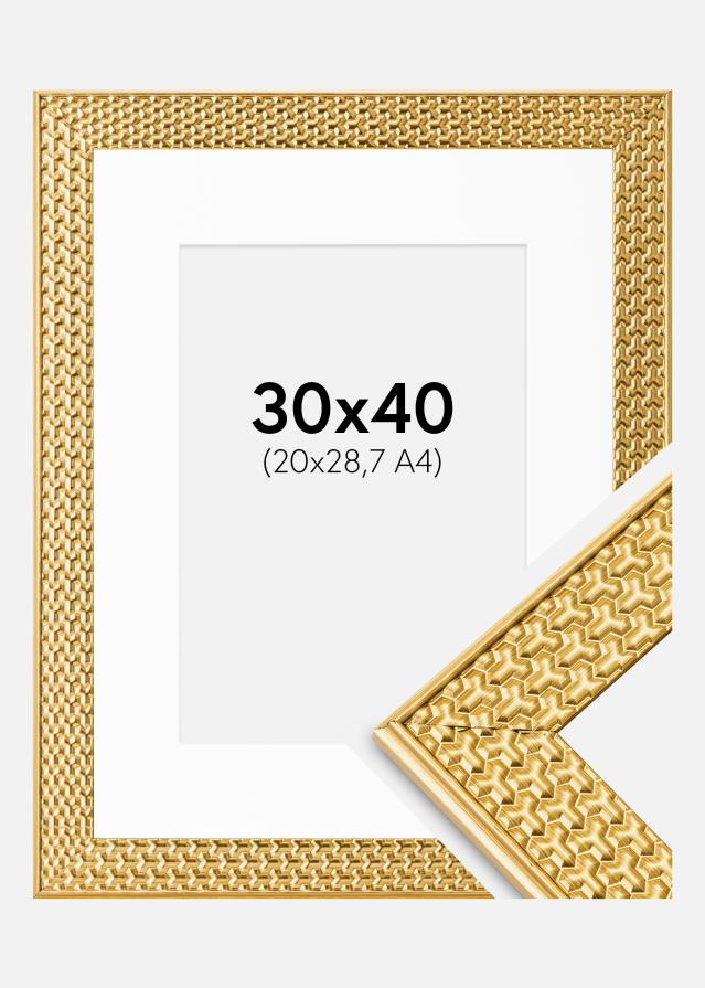 Cadre Grace Or 30x40 cm - Passe-partout Blanc 21x29,7 cm (A4)