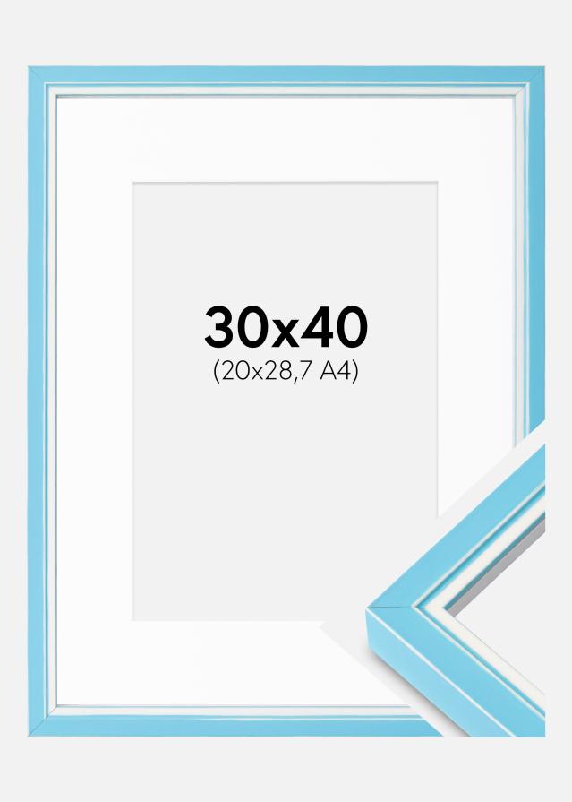 Cadre Diana Bleu Clair 30x40 cm - Passe-partout Blanc 21x29,7 cm