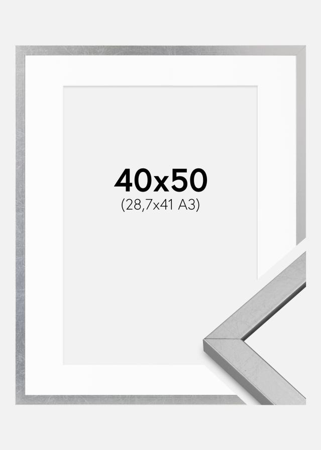 Cadre Minerva Argent 40x50 cm - Passe-partout Blanc 29,7x42 cm