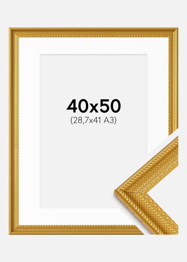 Cadre Lattice Or 40x50 cm - Passe-partout Blanc 29,7x42 cm