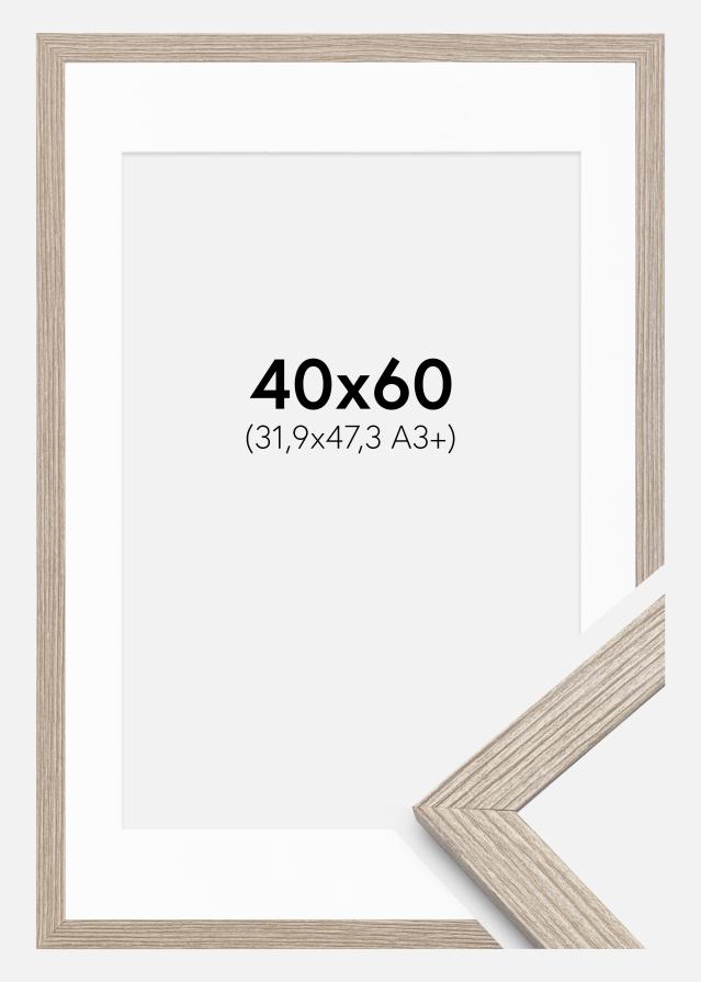 Cadre Stilren Chêne Greige Grisâtre 40x60 cm - Passe-partout Blanc 32,9x48,3 cm