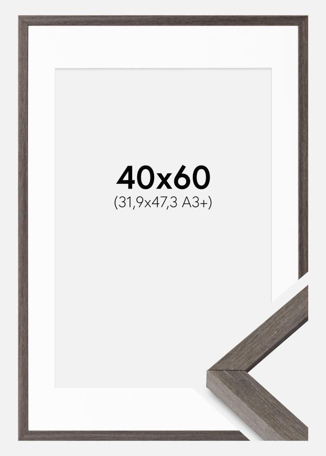 Cadre Ares Chêne Gris 40x60 cm - Passe-partout Blanc 32,9x48,3 cm