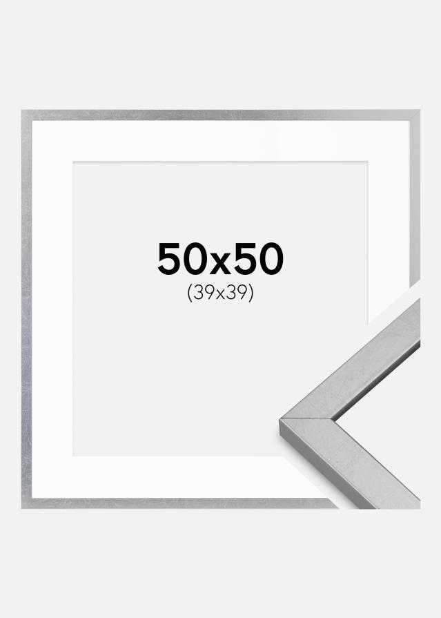 Cadre Minerva Argent 50x50 cm - Passe-partout Blanc 40x40 cm