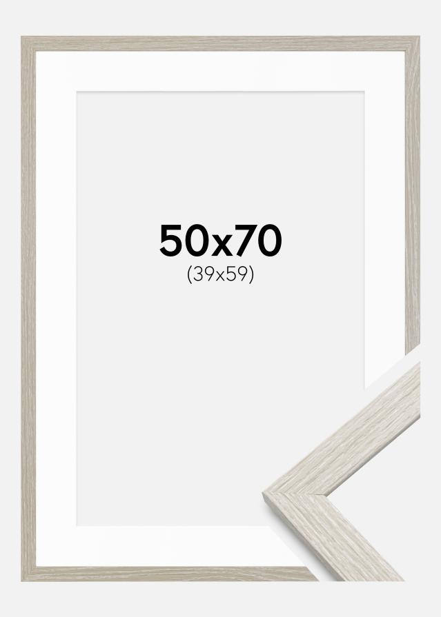 Cadre Stilren Chêne Gris Clair 50x70 cm - Passe-partout Blanc 40x60 cm