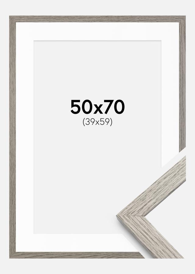 Cadre Stilren Chêne Gris 50x70 cm - Passe-partout Blanc 40x60 cm