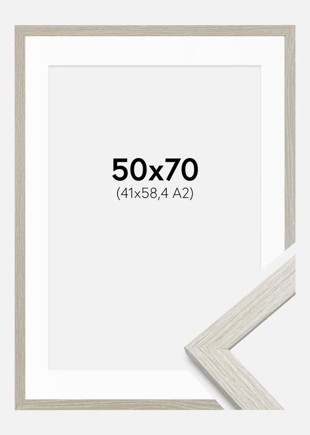 Cadre Stilren Chêne Gris Clair 50x70 cm - Passe-partout Blanc 42x59,4 cm