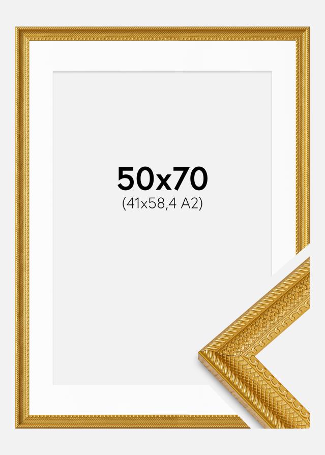 Cadre Lattice Or 50x70 cm - Passe-partout Blanc 42x59,4 cm
