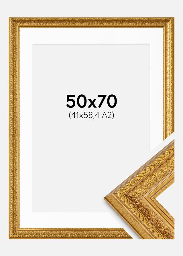 Cadre Ornate Or 50x70 cm - Passe-partout Blanc 42x59,4 cm